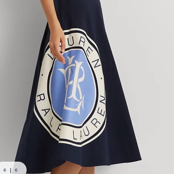 NWT Ralph Lauren Woman Logo Cotton Canvas A-Line Skirt In Navy - Picture 2 of 4